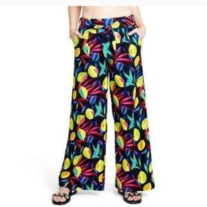 Women’s Lemon Print Bardot Wide-Leg Pants Tabitha Brown Black Size XS